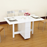 宜家小户型折叠餐桌白色长方形餐台简易储物烤漆饭桌家用特价