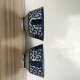 清嘉道青花喜字缠枝莲纹茶碗一对 小线低出 保真包老古玩瓷器收藏
