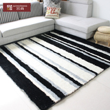 黑白灰弹力丝超柔条纹地毯客厅卧室 现代简约茶几正方形加厚