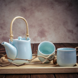 若素生活 龙泉青瓷功夫茶具套装 创意家用手工陶瓷加厚整套茶壶杯