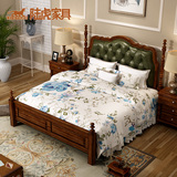 陆虎 美式橡木实木床 主卧成人四柱床软包婚床1.8米双人床铺特价