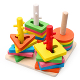 木制四套柱男宝宝女孩婴儿童益智力积木玩具1-2-3-6周岁四柱套