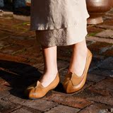 2015春秋新款原创手工复古羊皮浅口尖头文艺女鞋平跟单鞋斯琴风格