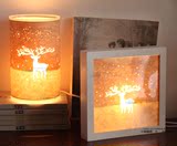 简约现代创意定制镂空礼物手工宜家麋鹿羊皮纸相框装饰实木台灯