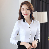 2016韩版夏秋长袖修身职业女白衬衫显瘦娃娃领寸衣寸杉衬衣工作服