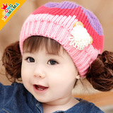 韩版婴儿帽子宝宝帽子6-12个月秋冬可爱假发童帽秋冬季毛线帽冬天