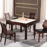 正方形方桌小户型伸缩餐桌四方实木可折叠大理石餐桌椅组合6人4