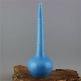 热卖明成化蓝釉手工雕刻龙纹鹤颈瓶仿古做旧明代古瓷器 古玩古董