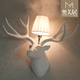 美式乡村 鹿头壁灯卧室床头鹿角灯树脂壁灯客厅兽头挂饰创意灯具
