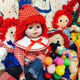 经典vintage老货玩具古董娃娃Raggedy Ann毛线头红发女孩