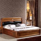 龙森中式高端真皮床金丝檀木床 金丝木床全实木双人床1.8米高箱床