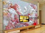 中式风情无缝立体电视沙发墙布壁纸玉雕荷塘3D背景墙大型壁画无框