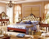 特价促销欧式实木床双人雕花床 法式床美式深色高档四门衣柜