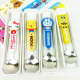 韩式可爱便携式不锈钢餐具套盒 创意卡通儿童勺子筷子套装礼品