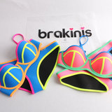 triangl-e bikini brakinis钢托比基尼彩色性感显瘦大小胸分体女