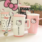 hello kitty咖啡杯可爱陶瓷马克杯创意牛奶早餐水杯送勺带陶瓷盖
