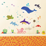 韩国进口自粘墙贴纸 浴室卫生间儿童房装饰贴画防水 海底世界海豚