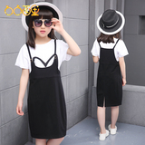 儿童服装女童装夏季韩版背心裙子短袖t恤时尚两件套装小学生校服