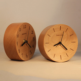 本来设计 创意实木闹钟静音木质床头座钟表学生时尚小时钟木头钟