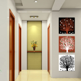 玄关竖版装饰画 抽象发财树 现代简约无框画三联走廊过道挂画壁画