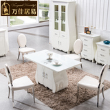 后现代简约欧式餐桌椅组合白色烤漆钢化玻璃多功能储物新古典