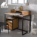 美式乡村铁艺实木创意小办公桌复古做旧带小抽屉书桌电脑桌写字台