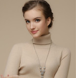 新款纯山羊绒衫女士高领加厚竖条修身显瘦打底毛衣套头短款羊绒衫