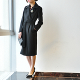 DY12黑色纯山羊绒真丝衬长大衣修身外套女包裹正品新款纯羊绒