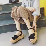 2016夏季流行韩版流苏厚底松糕交叉带罗马防水台鱼嘴凉鞋女鞋