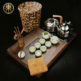束氏汝窑功夫茶具四合一套装开片陶瓷实木茶盘电磁炉茶壶茶杯整套