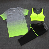 女子跑步运动瑜伽服三件套健身速干卫衣罩衫外套长裤文胸套L6S
