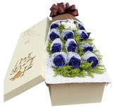 11朵蓝色妖姬红玫瑰礼盒同城上海鲜花速递送女友生日闺蜜全国包邮