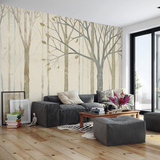 简约森林大型壁画 客厅沙发电视背景墙壁纸 卧室墙纸艺术树木墙布