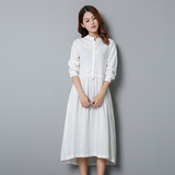 2015秋季新款韩版女装长袖中长款森女系大码裙子夏长裙棉麻连衣裙