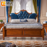 骆飞美式实木雕刻家具 欧式高端双人床 真皮床1.8米婚床6319