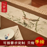 《期盼》可定制包邮 中国风禅意手绘棉麻布茶席 纯手绘 桌旗