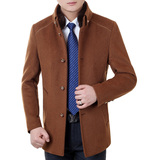 2015秋冬季新款男装夹克中青年男士羊毛呢子立领中长款加厚款外套