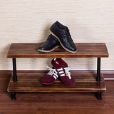 美式复古实木水管鞋架三层 简易铁艺多层置物架创意鞋子收纳落地