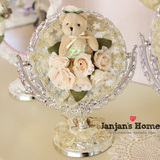 小熊超可爱结婚生日礼物花朵PVC镀锌台式蕾丝镜子/柱脚镜/化妆镜