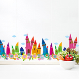 儿童房教室幼儿园卡通城堡铅笔踢脚线墙贴装饰贴纸小房子童话故事