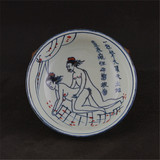 清乾隆手绘青花釉里红人物纹瓷碗 做旧仿清代古瓷器 古玩收藏摆件