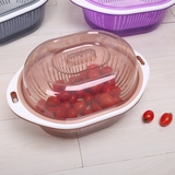 加厚厨房沥水篮洗菜盆滤水滴水筛塑料水果盘果蔬篮 盖子+筛子+盆