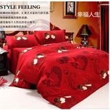 中国风婚礼全棉一米八床四件套床上用品红色床单被罩枕套4件套件