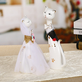 礼物装饰品工艺礼品家居精装礼盒新婚情侣猫咪陶瓷摆件 创意结婚