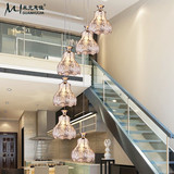 楼梯吊灯欧式现代简约中式餐厅客厅创意个性复式旋转楼梯灯长吊灯