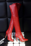 2015秋冬女靴子韩版尖头性感超高跟细跟弹力瘦腿过膝长靴红色婚靴