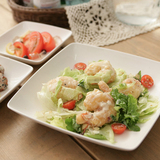韩式方弧形沙拉盘日式餐具|陶瓷盘子|创意菜盘|饺子盘|点心盘|白