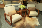 实木颗粒靠椅时尚咖啡椅创意卧室单人布艺休闲沙发椅茶几简约现代