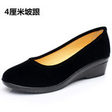 老北京布鞋女鞋中跟单鞋子坡跟平底工作鞋酒店松糕跳舞蹈鞋黑布鞋
