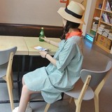 女装夏装2016新款拼色polo领中长款套头衬衫女韩版宽松条纹连衣裙
